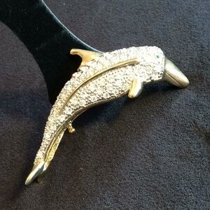 Vintage Austrian Crystal Shoulder Dolphin Brooch